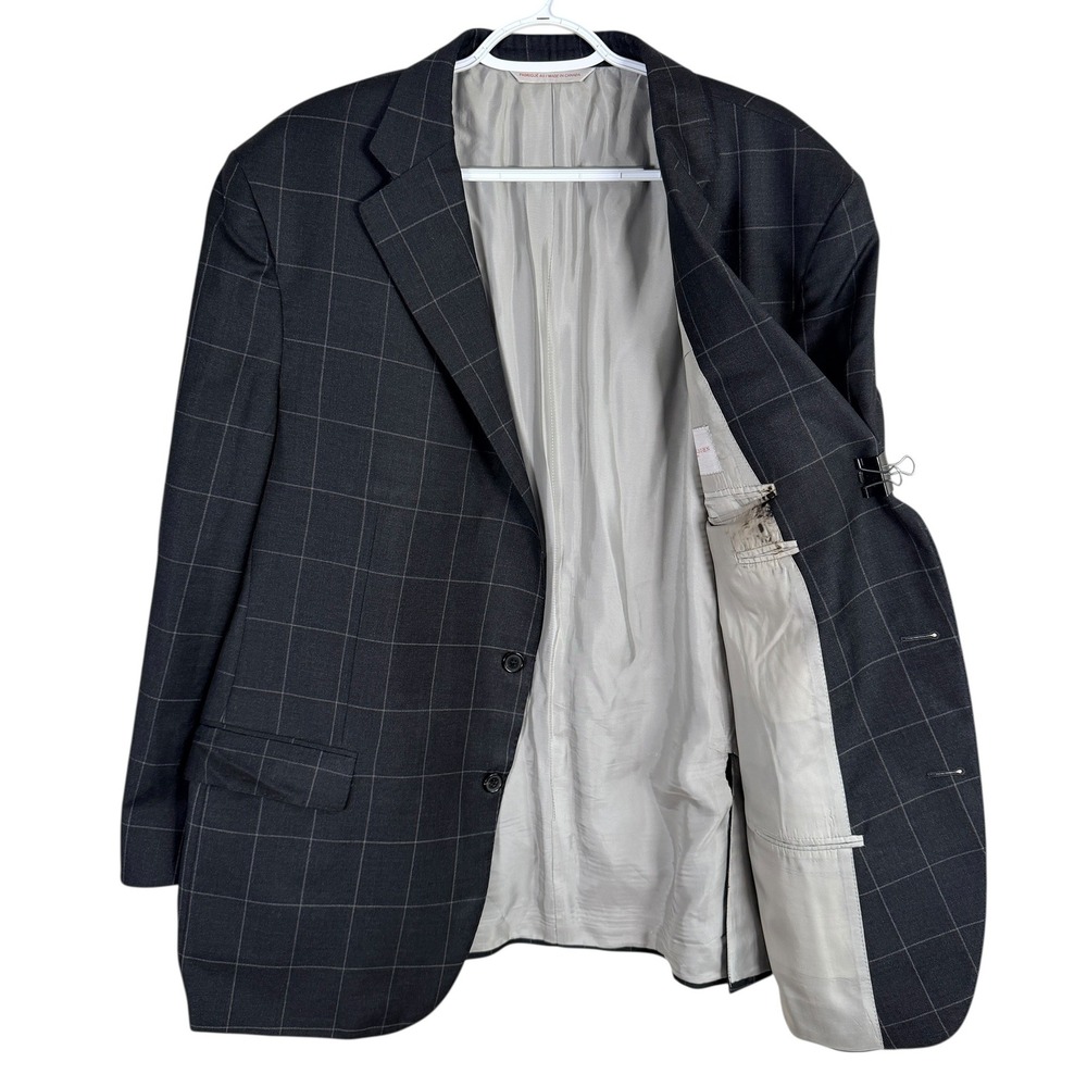 Samuelsohn Gable‎ Sport Coat Super 110's Wool Mens 48R Gray Windowpane Plaid